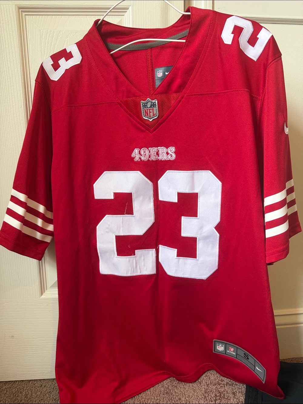Christian McCaffrey Nike Red and White Football Jersey #23